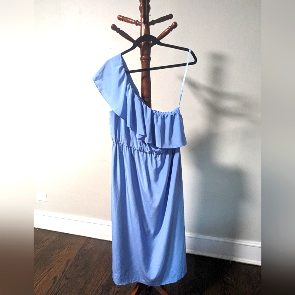 Periwinkle blue one shoulder stretch midi dress - Club Monaco